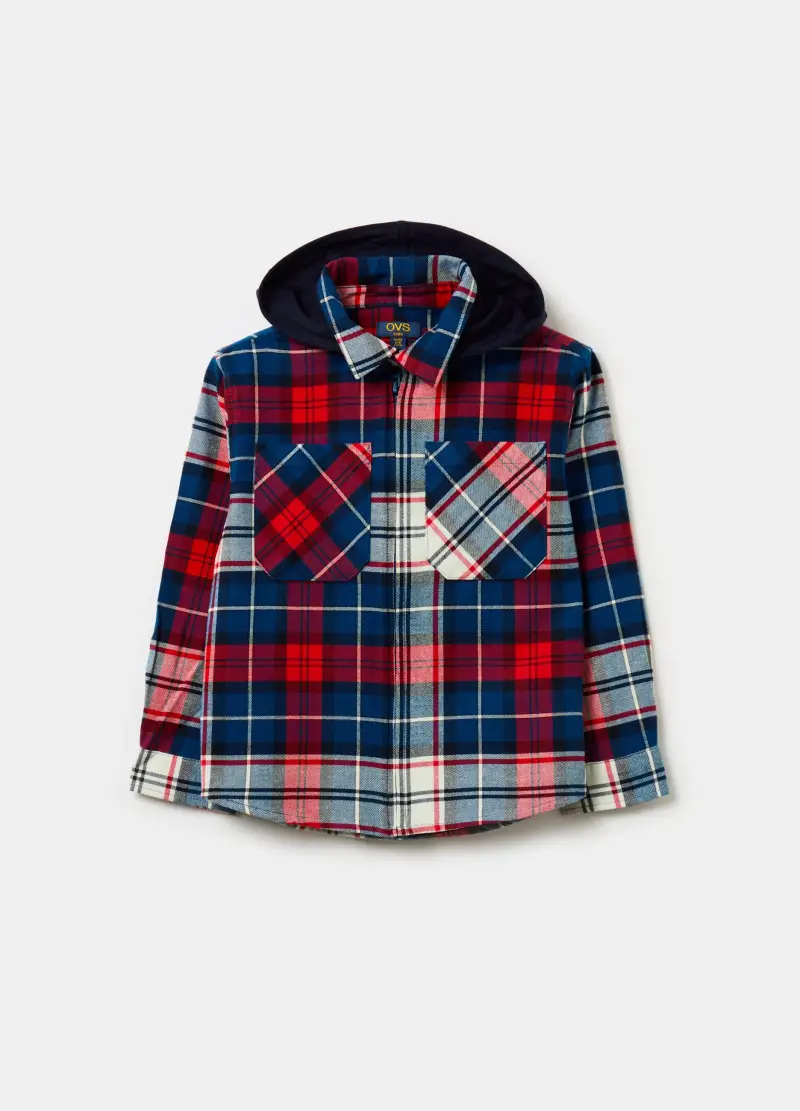 Shacket Check Con Cappuccio In Felpa, Bambino, Multicolor