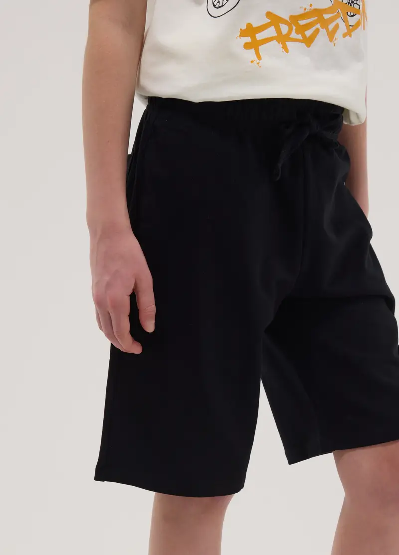 Short In Puro Cotone Neri Da Ragazzo Regular Fit, Bambino, Nero miniatura 2