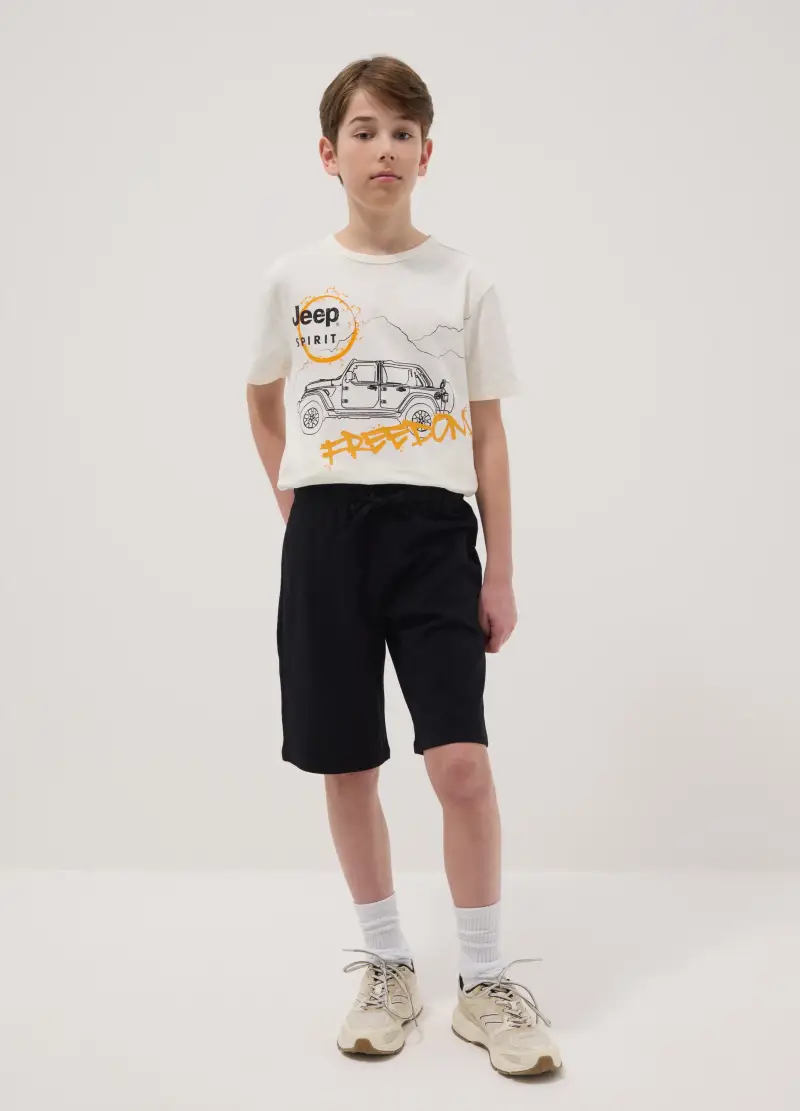Short In Puro Cotone Neri Da Ragazzo Regular Fit, Bambino, Nero