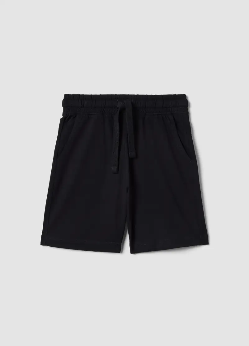 Short In Puro Cotone Nero Da Bambino Regular Fit, Nero