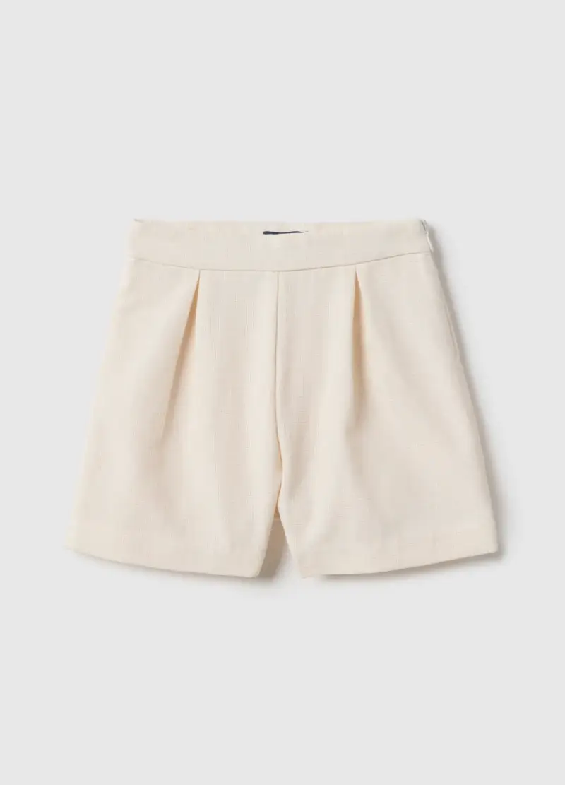 Shorts Beige Wide Leg Da Bambina Con Dettagli Pieghettati, Beige