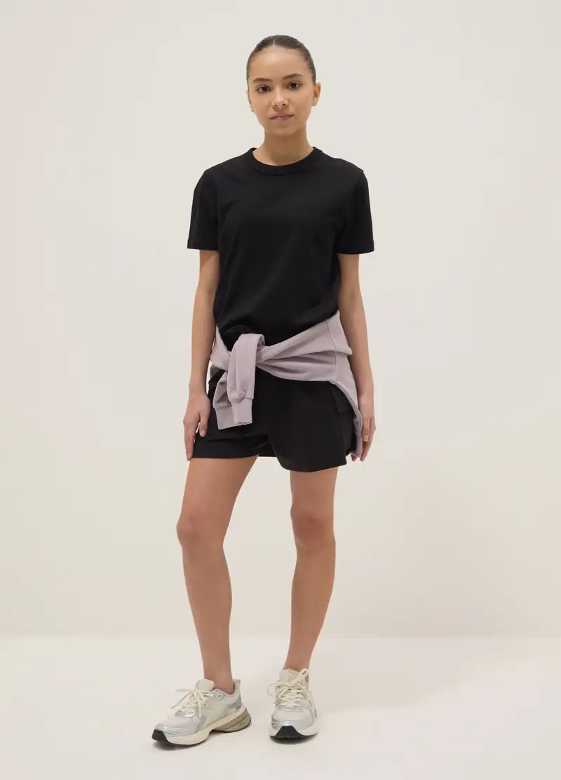 Shorts Cargo In Misto Cotone Neri Da Ragazza Relaxed Fit, Bambina, Nero