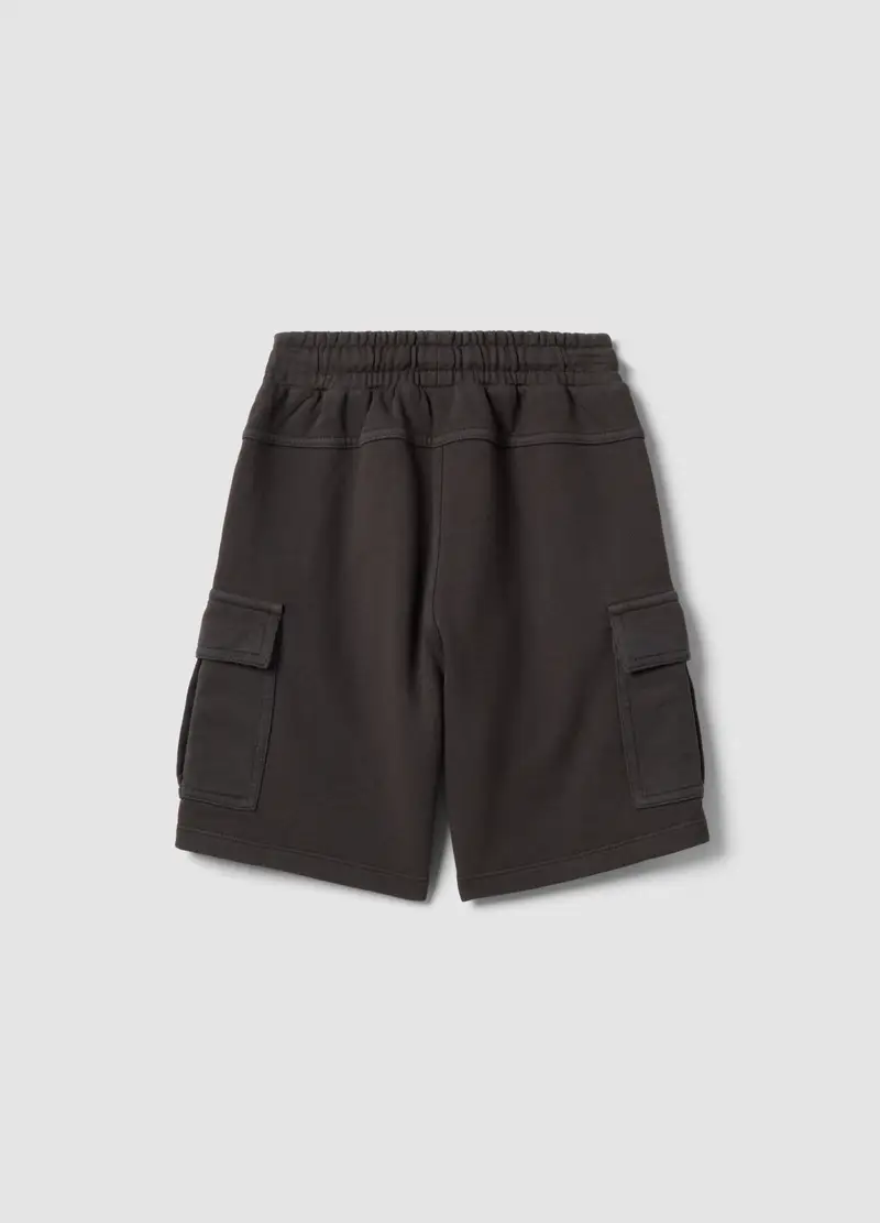 Shorts Cargo In Puro Cotone Nero Da Bambino Comfort Fit, Nero miniatura 2