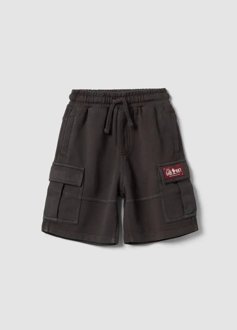 Shorts Cargo In Puro Cotone Nero Da Bambino Comfort Fit, Nero