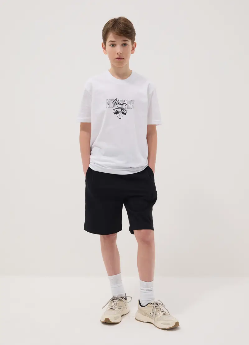 Shorts Cargo In Puro Cotone Nero Da Ragazzo Oversize Fit, Bambino, Nero