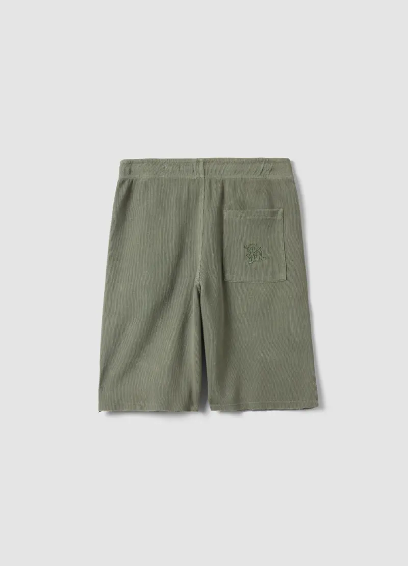 Shorts In Misto Cotone Verde Da Ragazzo Oversize Fit, Bambino, Verde miniatura 2