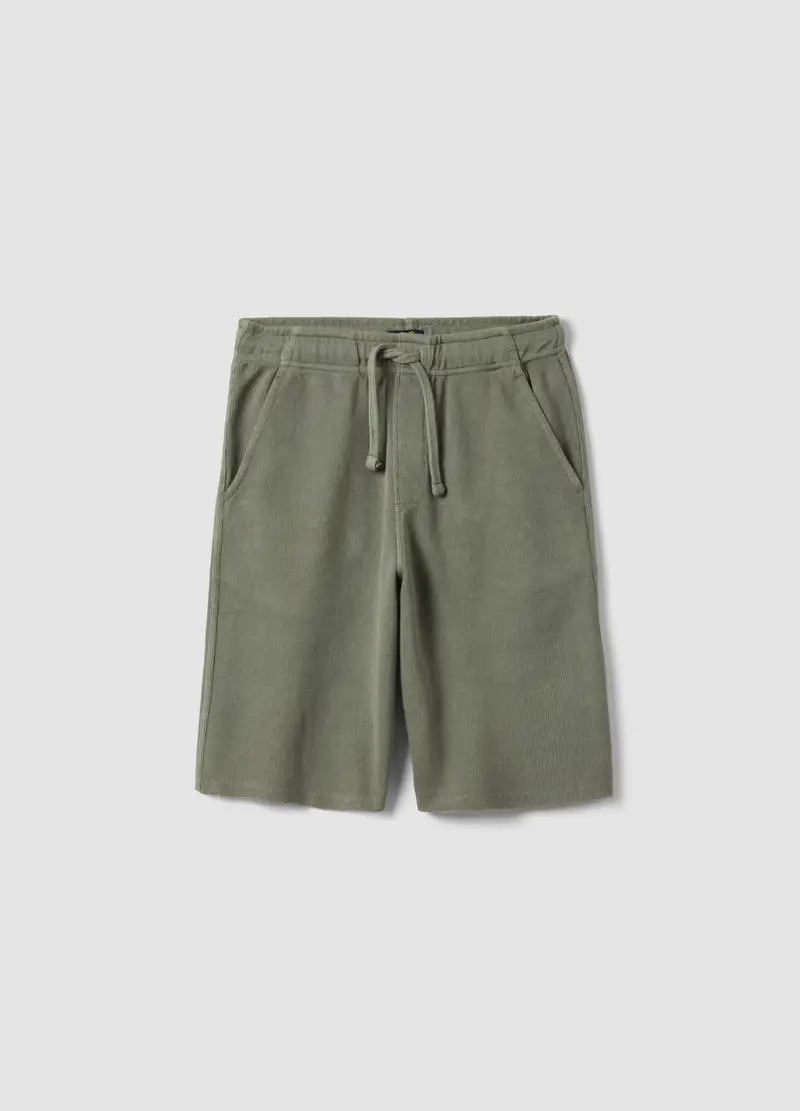 Shorts In Misto Cotone Verde Da Ragazzo Oversize Fit, Bambino, Verde