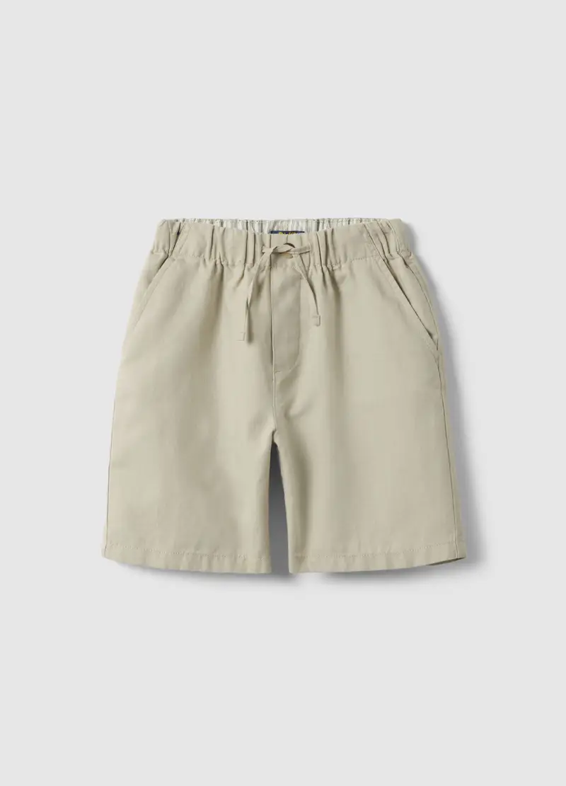 Shorts In Misto Lino Beige Da Bambino Oversize Fit, Beige