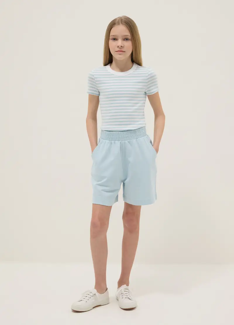 Shorts In Puro Cotone Azzurri Da Ragazza Oversize Fit, Bambina, Azzurro