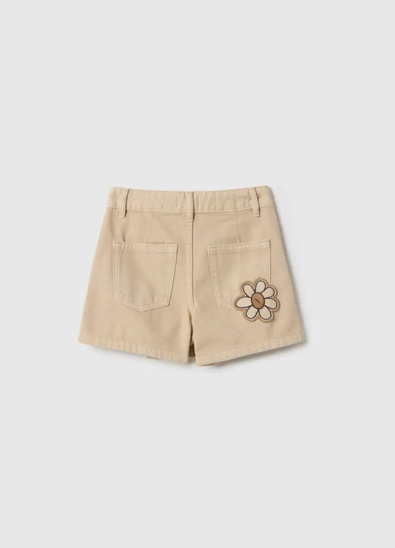 Shorts In Puro Cotone Beige Da Bambina Regular Fit Con Ricamo, Beige miniatura 2