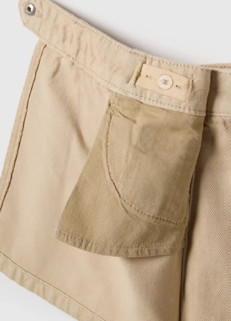 Shorts In Puro Cotone Beige Da Bambina Regular Fit Con Ricamo, Beige miniatura 3