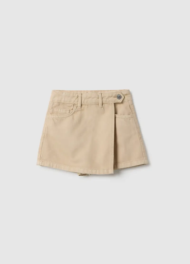 Shorts In Puro Cotone Beige Da Bambina Regular Fit Con Ricamo, Beige