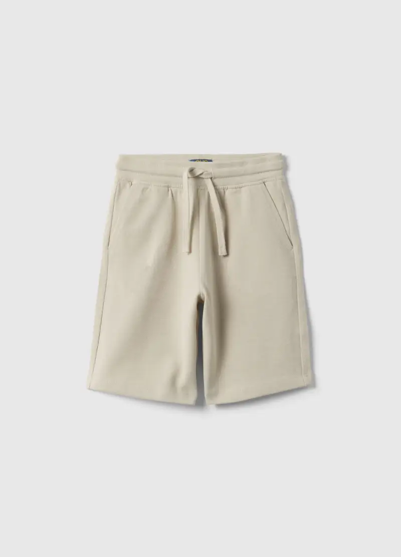 Shorts In Puro Cotone Beige Da Bambino Regular Fit, Beige
