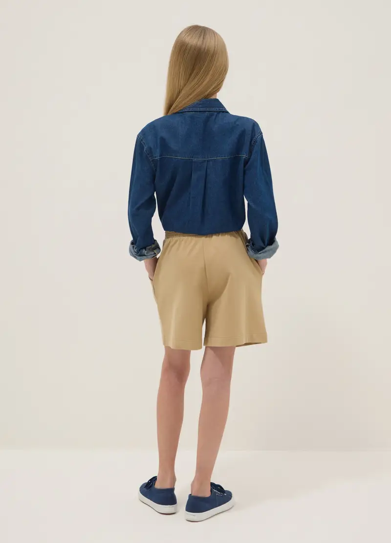 Shorts In Puro Cotone Beige Da Ragazza Oversize Fit, Bambina, Beige miniatura 2