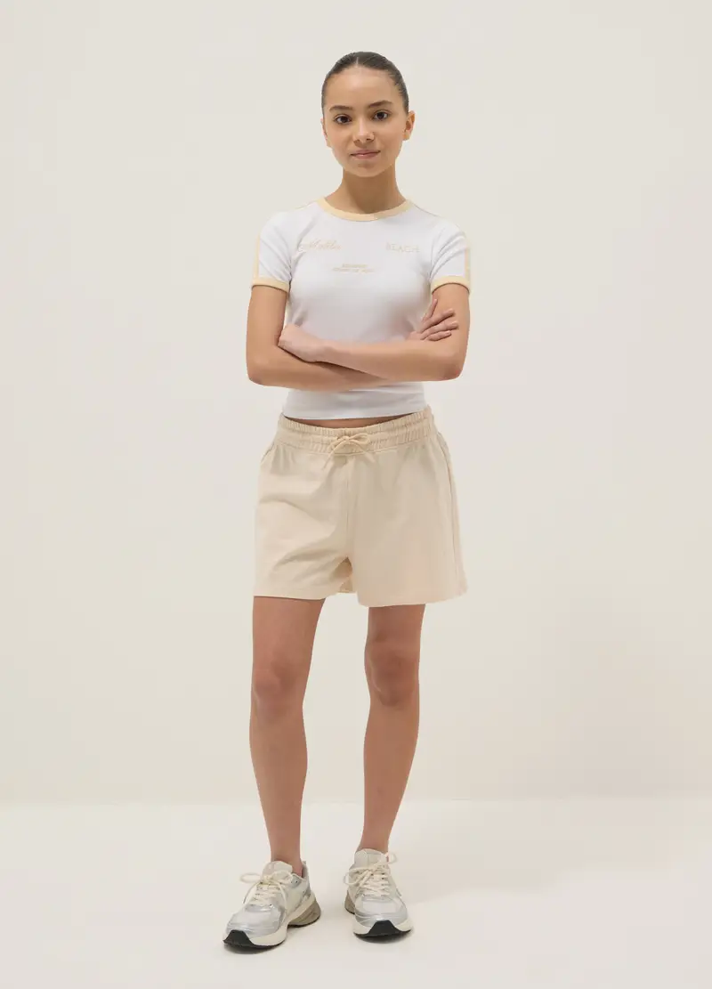 Shorts In Puro Cotone Beige Da Ragazza Regular Fit, Bambina, Beige