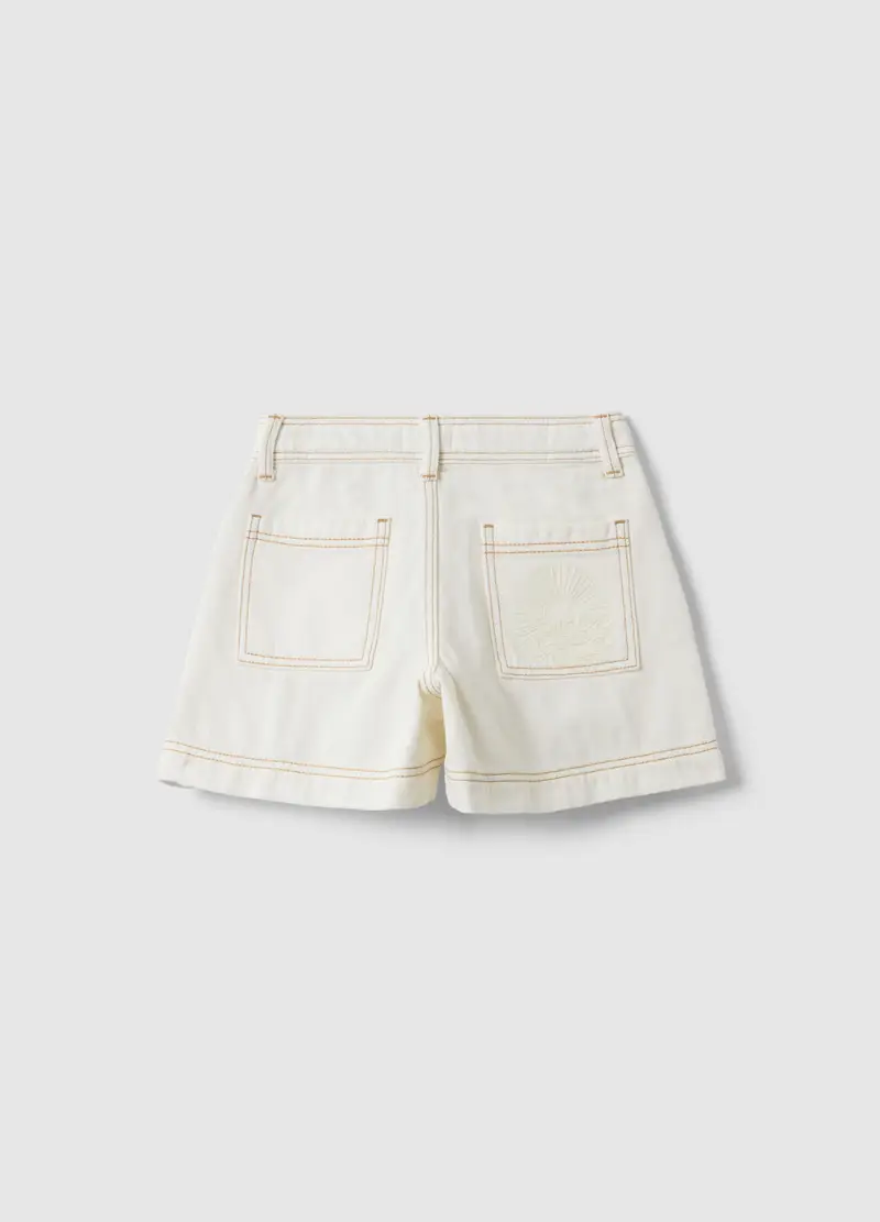 Shorts In Puro Cotone Bianco Regular Fit Per Bambina, Bianco miniatura 2