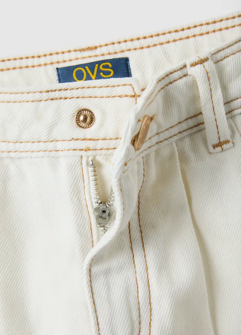 Shorts In Puro Cotone Bianco Regular Fit Per Bambina, Bianco miniatura 3