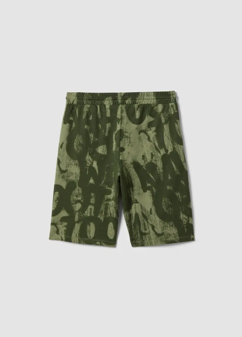Shorts In Puro Cotone Con Stampa Verde Da Ragazzo Regular Fit, Bambino, Verde miniatura 2