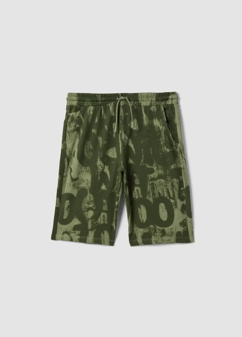 Shorts In Puro Cotone Con Stampa Verde Da Ragazzo Regular Fit, Bambino, Verde