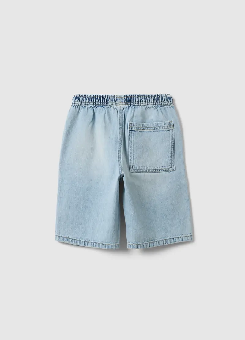 Shorts In Puro Cotone Denim Azzurro Da Bambino Wide Leg, Denim miniatura 2