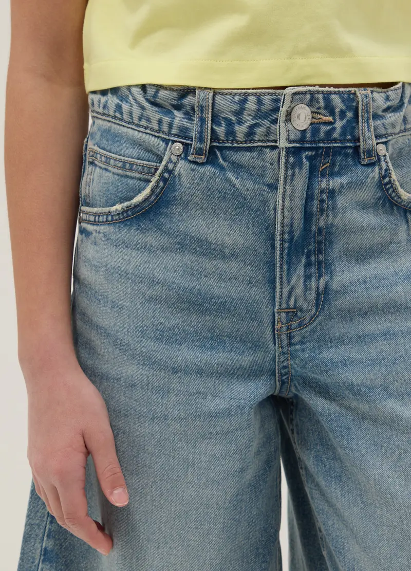 Shorts In Puro Cotone Denim Blu Da Ragazza Regular Fit, Bambina, Denim miniatura 3