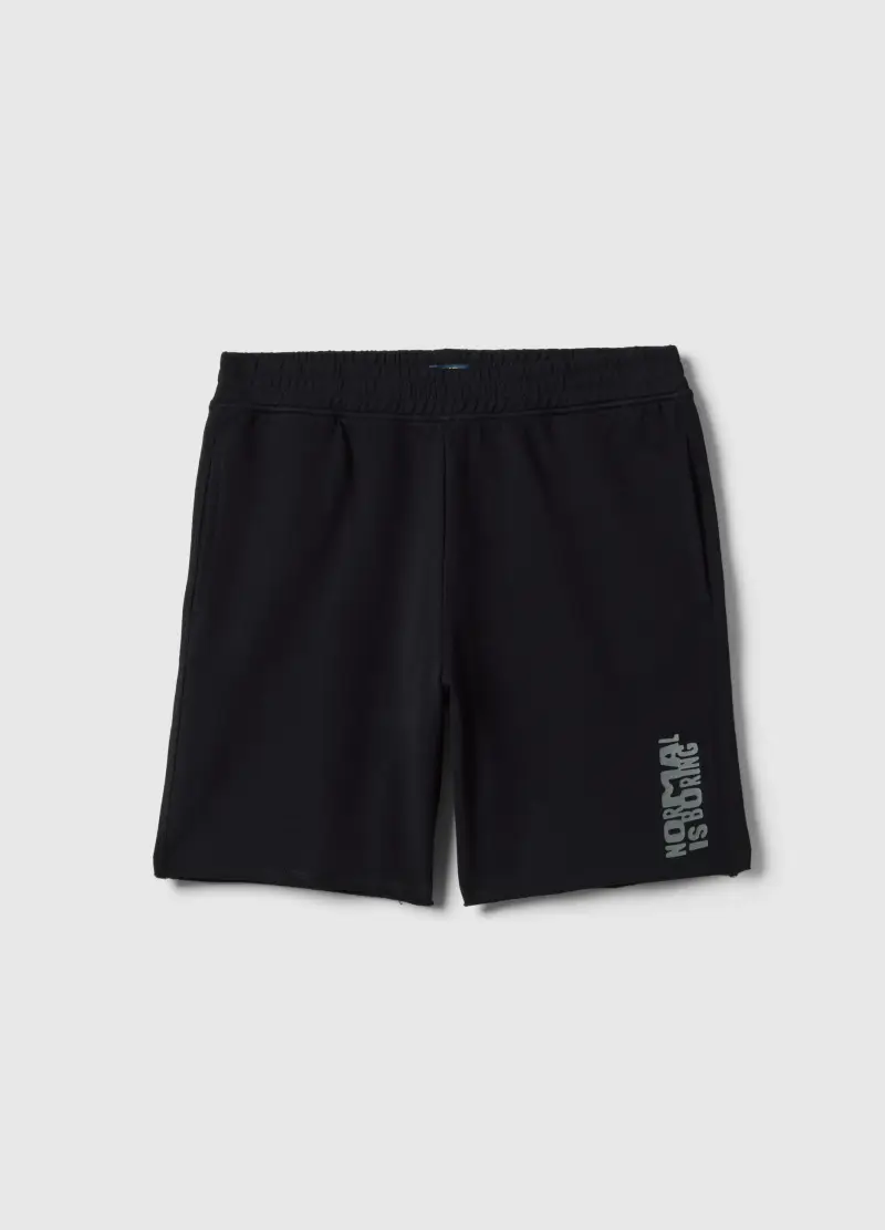 Shorts In Puro Cotone Nero Da Ragazzo Oversize Fit, Bambino, Nero