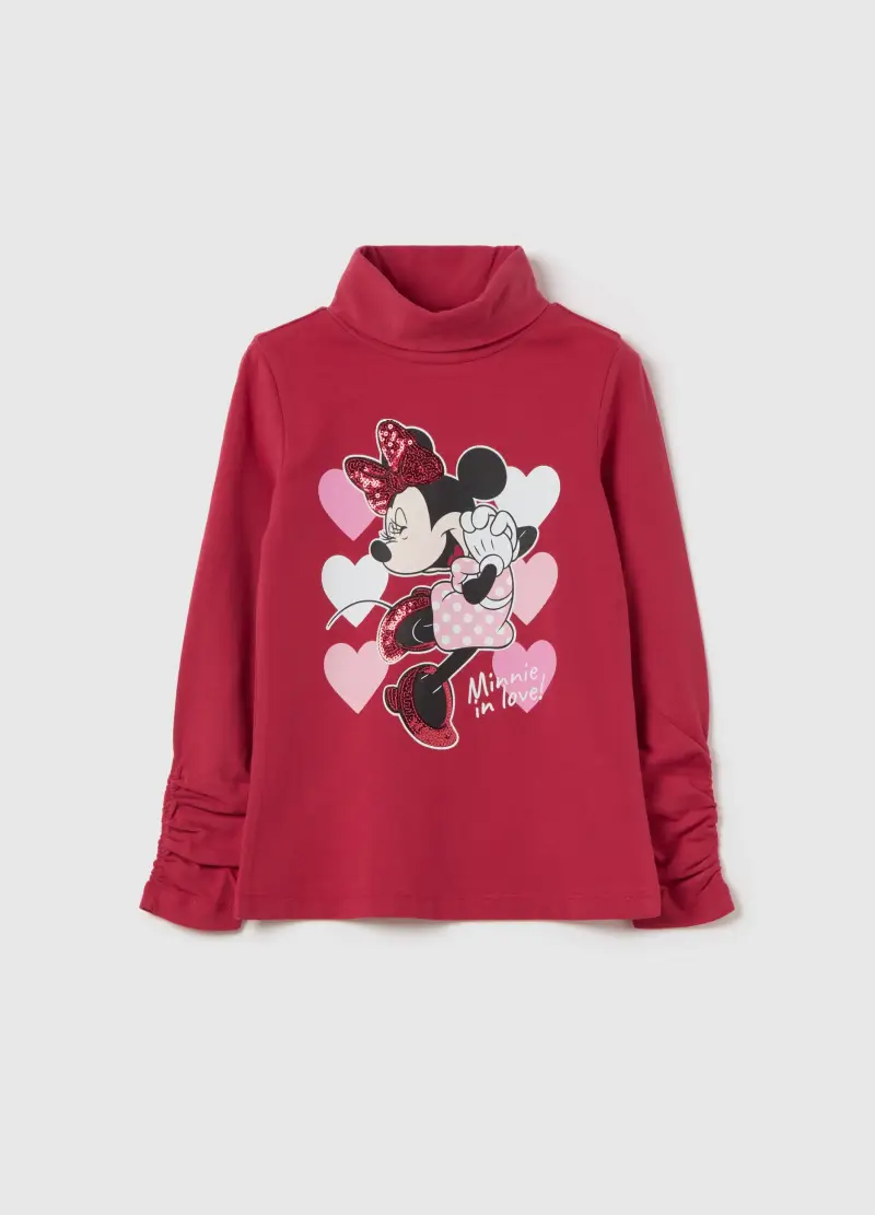T-shirt A Collo Alto Con Stampa Minnie, Bambina, Rosso