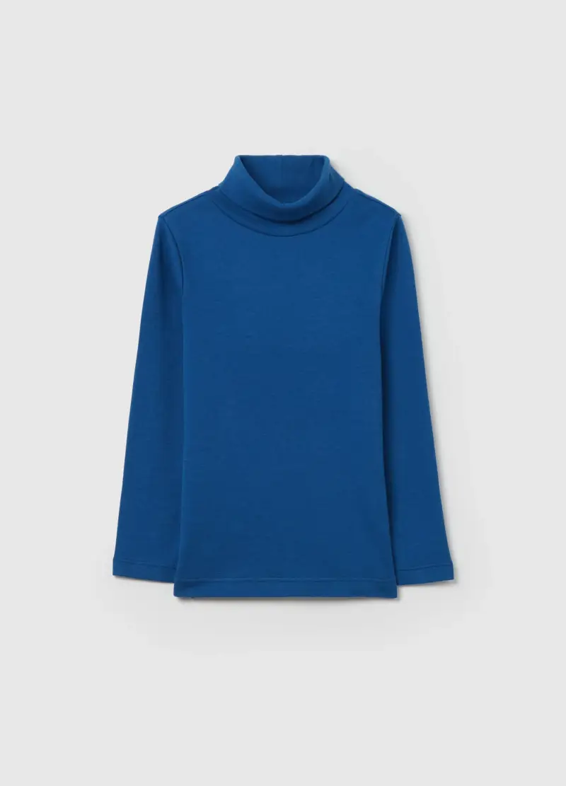 T-shirt A Collo Alto In Cotone, Bambino, Blu