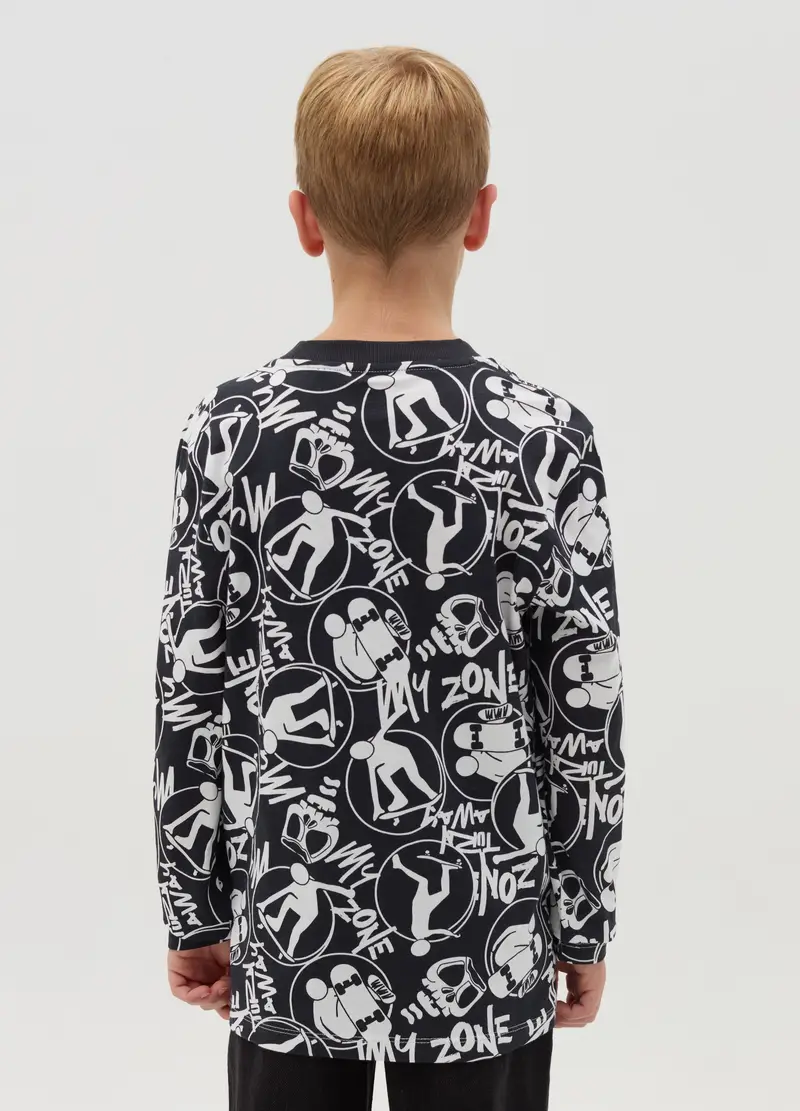 Ovs Kids Maglia a Maniche Lunghe Bambino Nero con Stampa All-over miniatura 2
