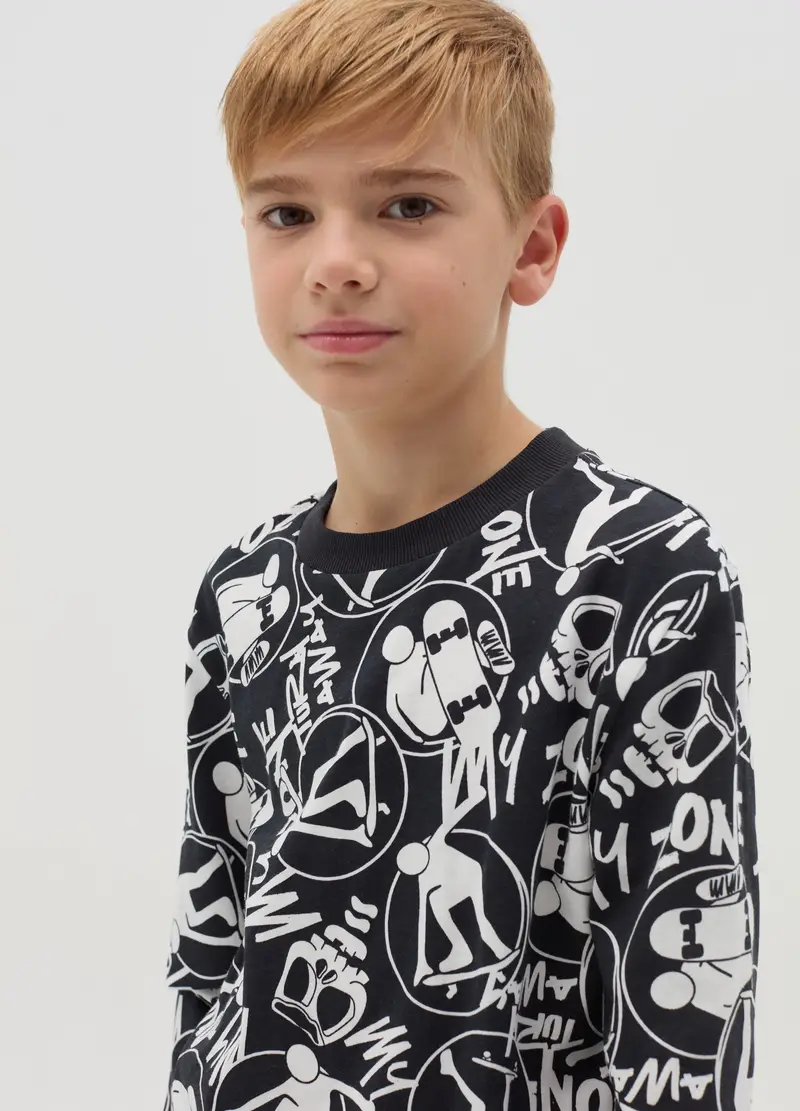 Ovs Kids Maglia a Maniche Lunghe Bambino Nero con Stampa All-over miniatura 3