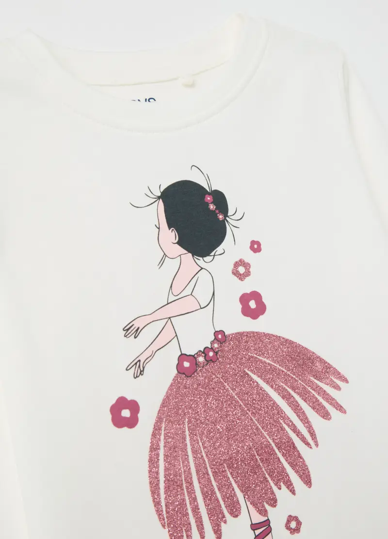 T-shirt A Maniche Lunghe Con Stampa Glitter, Bambina, Bianco miniatura 3