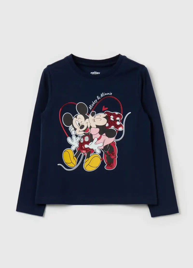 T-shirt Con Stampa Minnie E Topolino, Bambina, Blu