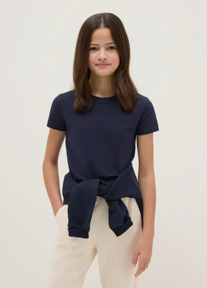 T-shirt Da Ragazza In Misto Cotone Blu Regular Fit, Bambina, Blu