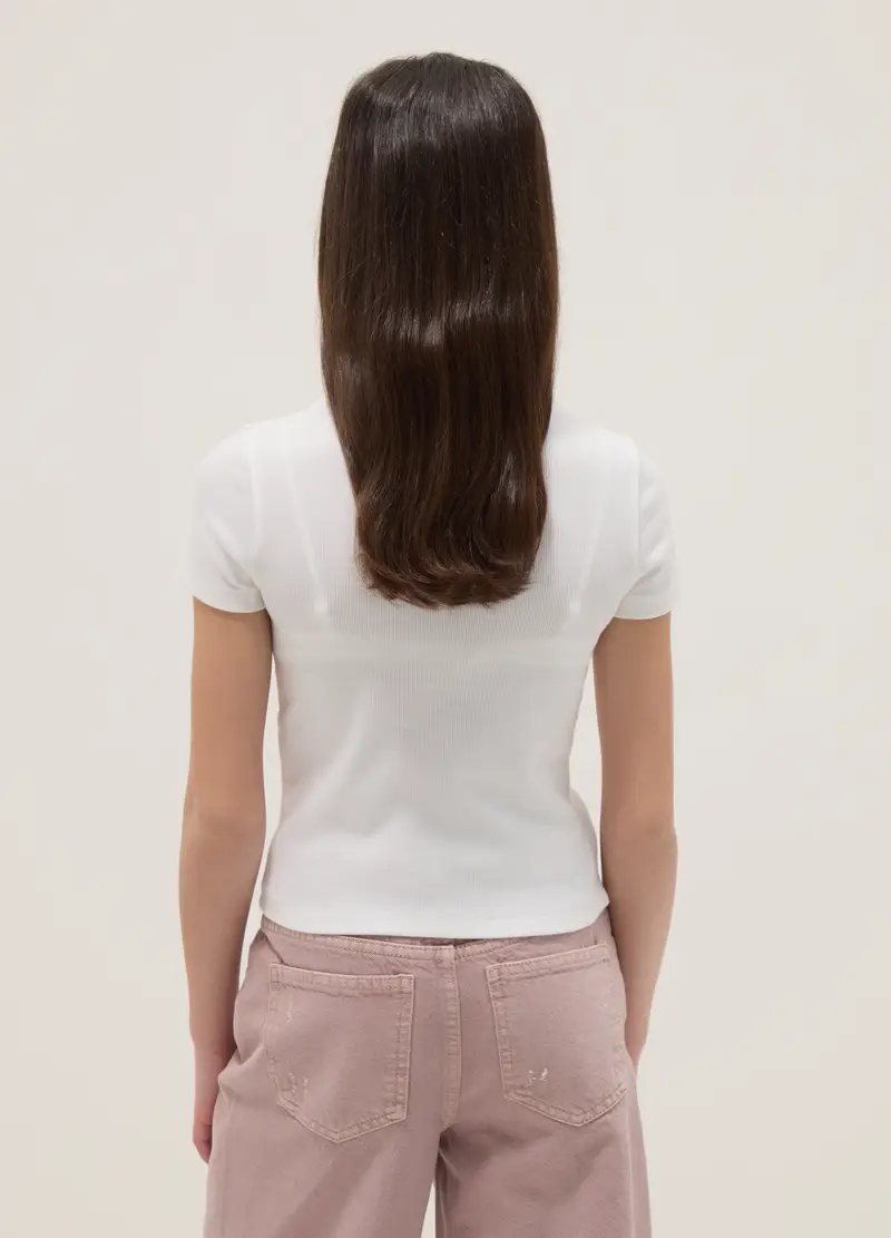 T-shirt Fitted In Cotone Elasticizzato Bianca Da Ragazza Con Frase, Bambina, Bianco miniatura 2