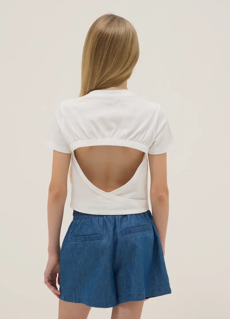 T-shirt Fitted In Cotone Elasticizzato Bianco Da Ragazza, Bambina, Bianco miniatura 2