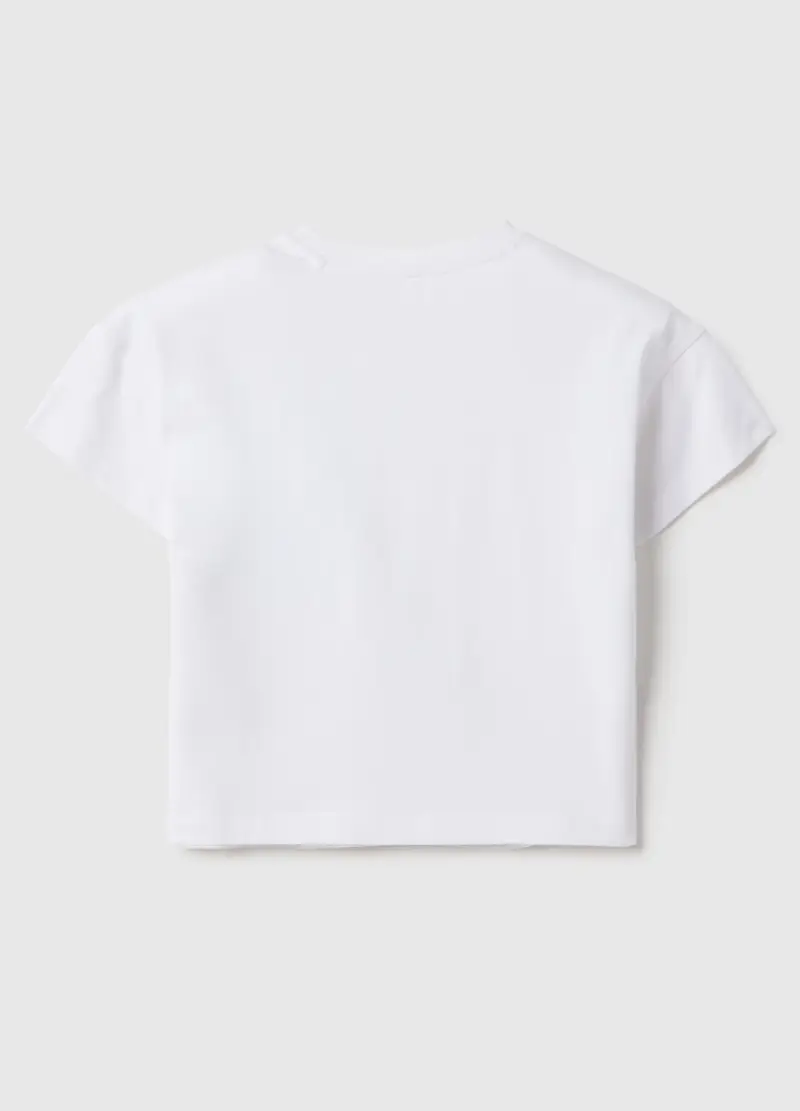 T-shirt In Cotone Elasticizzato Bianca Da Bambina Regular Fit Con Strass, Bianco miniatura 2