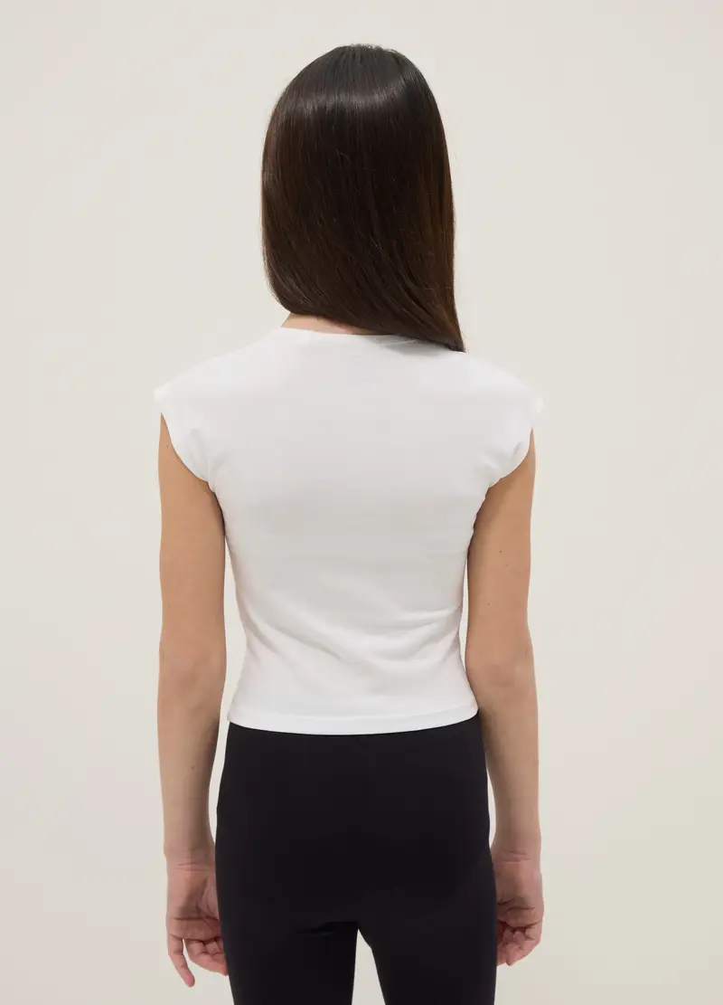 T-shirt In Cotone Elasticizzato Bianca Da Ragazza Slim Fit, Bambina, Bianco miniatura 2