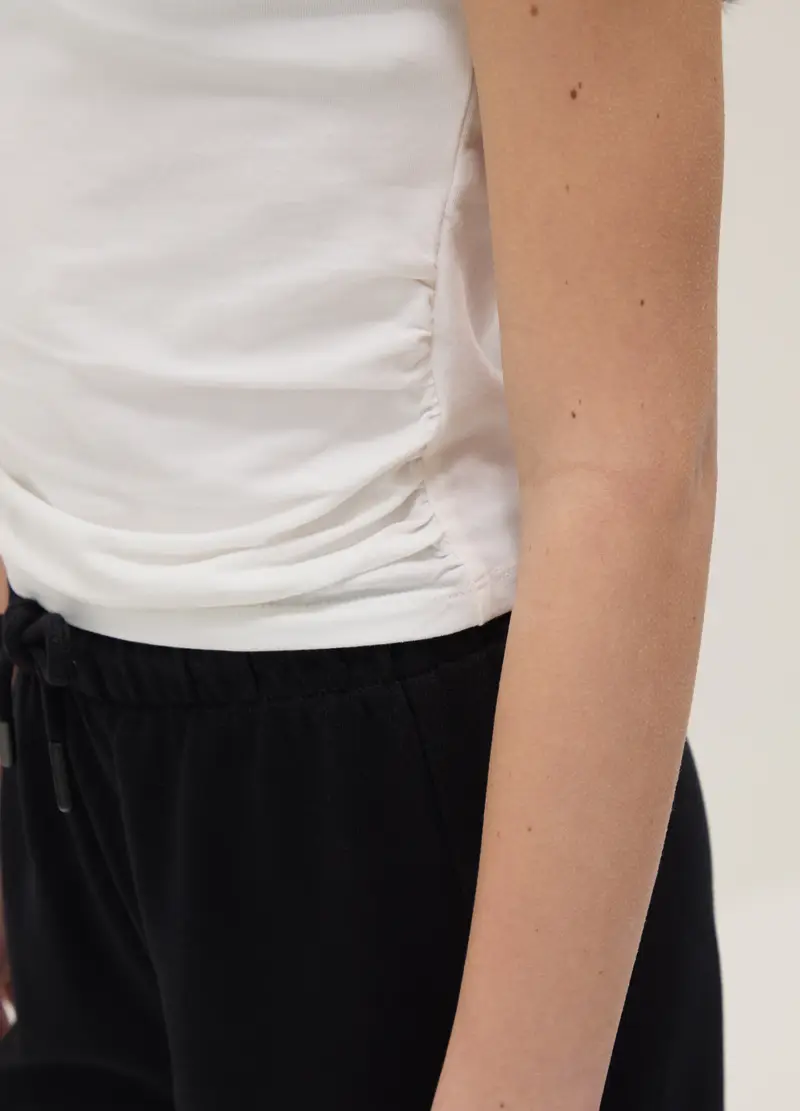 T-shirt In Cotone Elasticizzato Bianca Da Ragazza Slim Fit, Bambina, Bianco miniatura 3