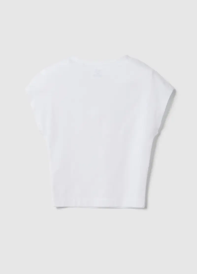 T-shirt In Cotone Elasticizzato Bianca Da Ragazza Slim Fit Con Strass, Bambina, Bianco miniatura 2