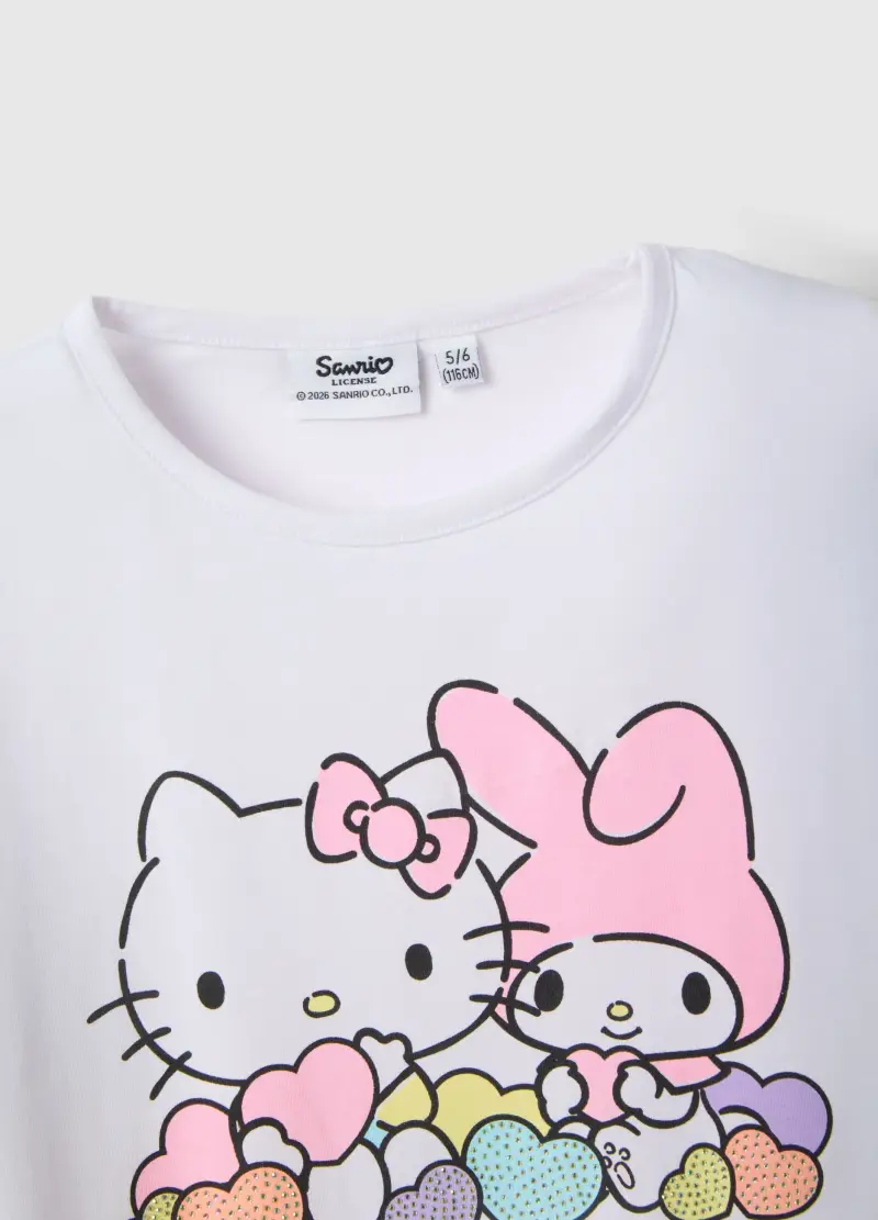 T-shirt In Cotone Elasticizzato Bianco Da Bambina Con Hello Kitty, Bianco miniatura 3
