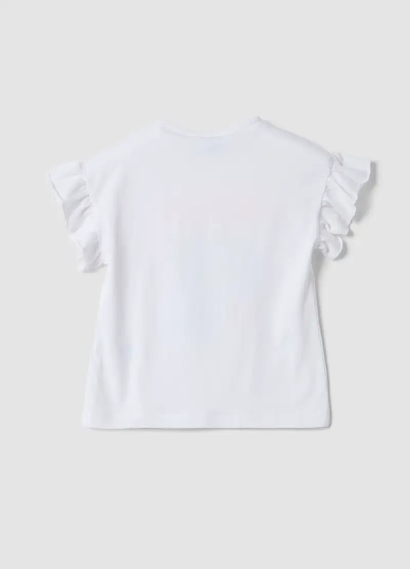 T-shirt In Cotone Elasticizzato Bianco Da Bambina Con Stampa, Bianco miniatura 2