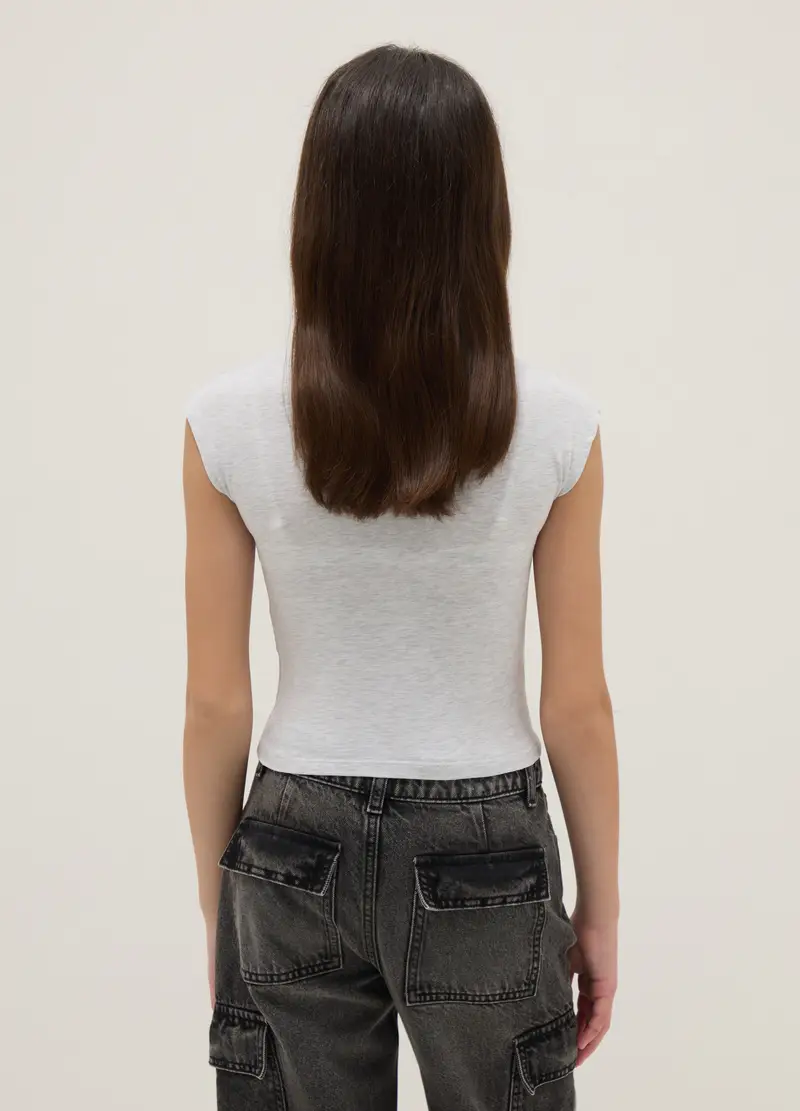 T-shirt In Cotone Elasticizzato Grigia Da Ragazza Slim Fit Con Stampa, Bambina, Grigio miniatura 2