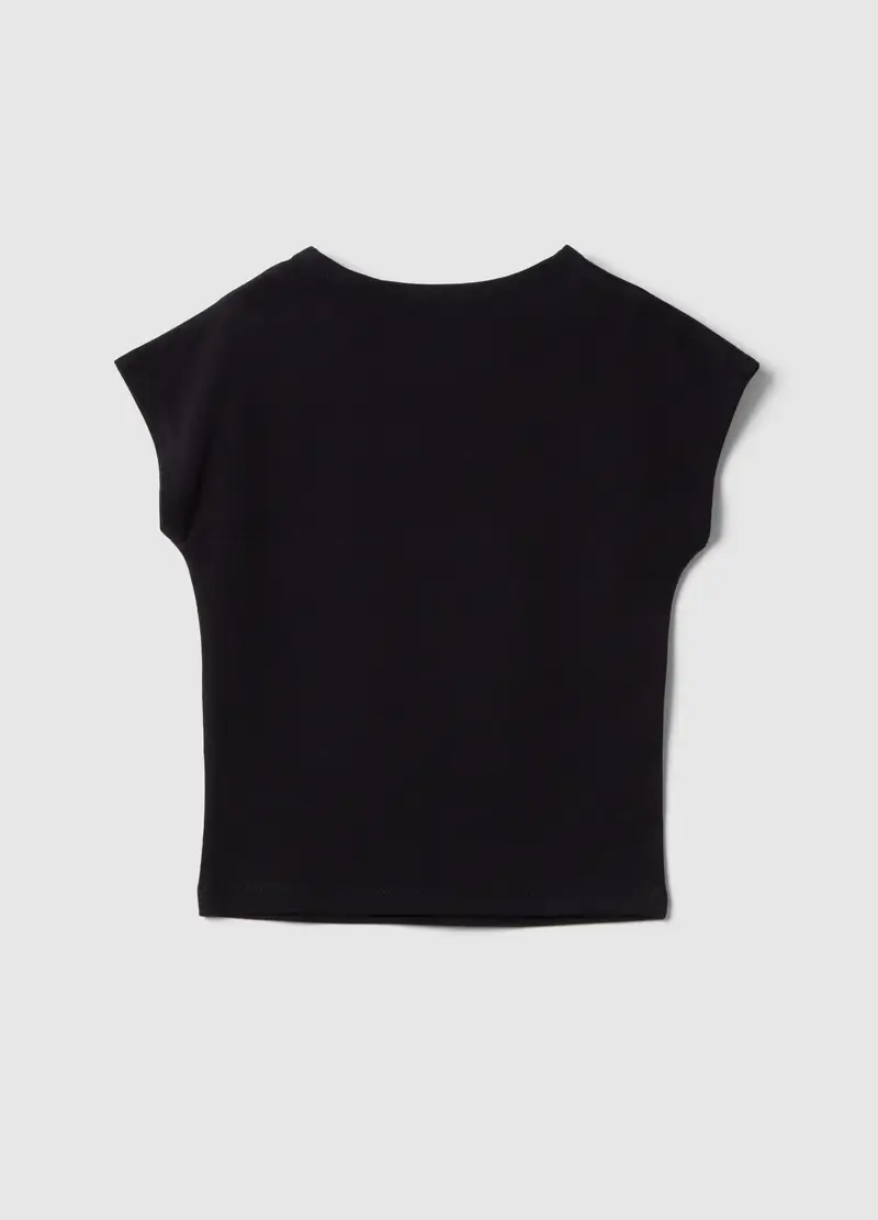 T-shirt In Cotone Elasticizzato Nera Da Ragazza Slim Fit, Bambina, Nero miniatura 2
