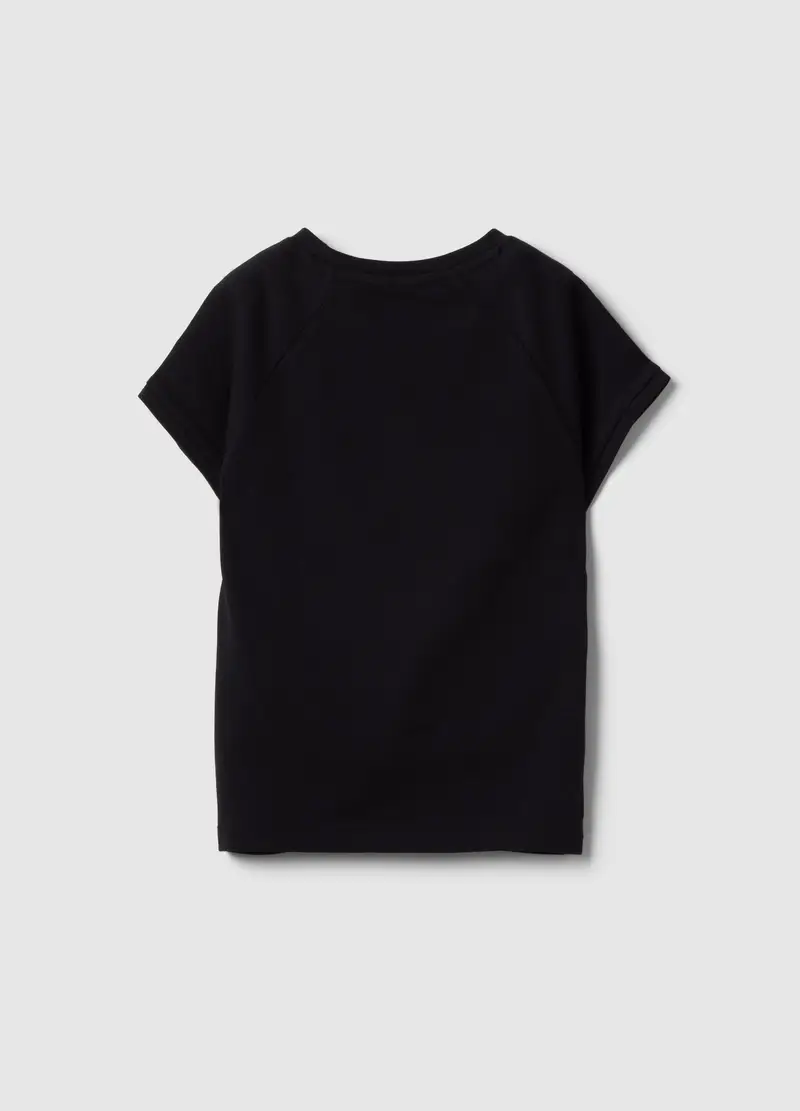 T-shirt In Cotone Elasticizzato Nero Da Ragazza Slim Fit, Bambina, Nero miniatura 2