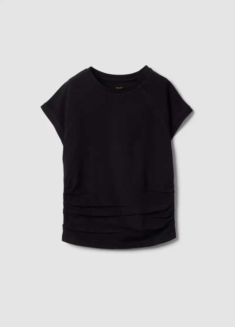 T-shirt In Cotone Elasticizzato Nero Da Ragazza Slim Fit, Bambina, Nero