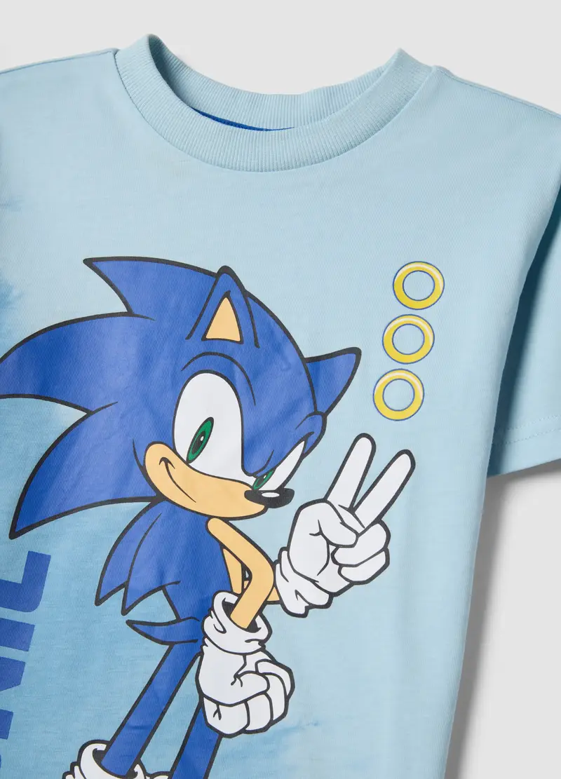 T-shirt In Puro Cotone Azzurra Da Bambino Regular Fit Con Sonic, Azzurro miniatura 3
