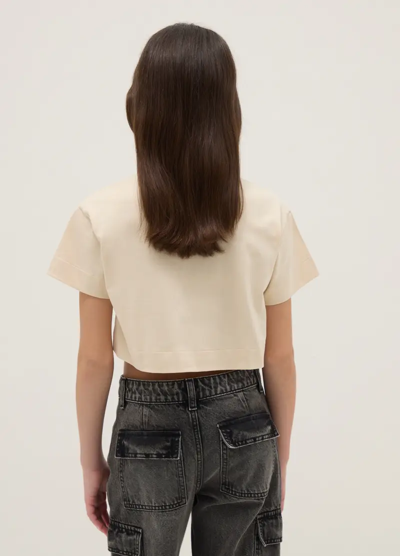 T-shirt In Puro Cotone Beige Da Ragazza Boxy Fit Con Tasca Camouflage, Bambina, Beige miniatura 2