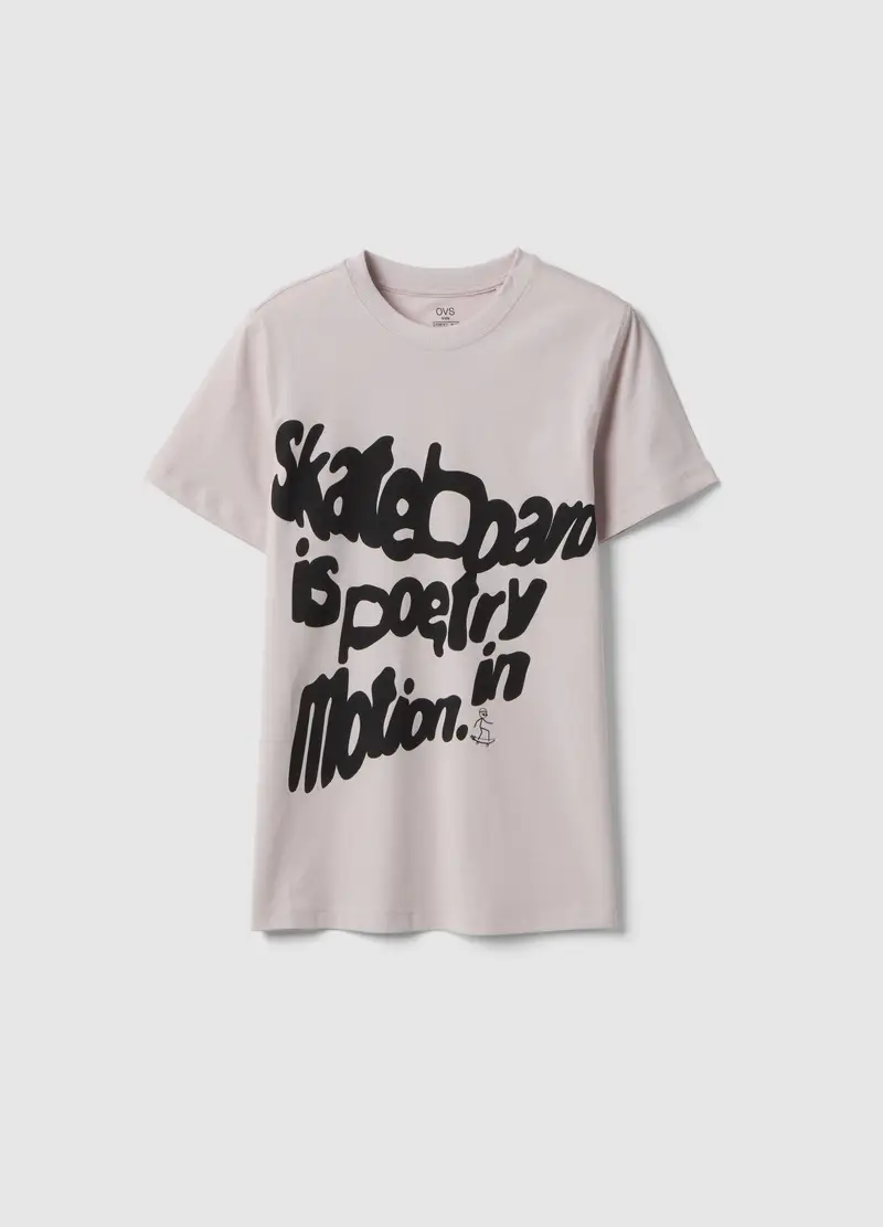 T-shirt In Puro Cotone Beige Da Ragazzo Regular Fit Con Stampa, Bambino, Beige