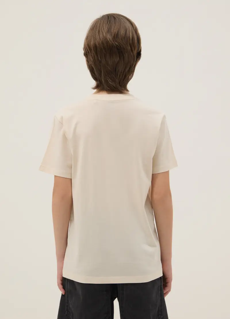 T-shirt In Puro Cotone Beige Da Ragazzo Regular Fit Con Stampa, Bambino, Beige miniatura 2