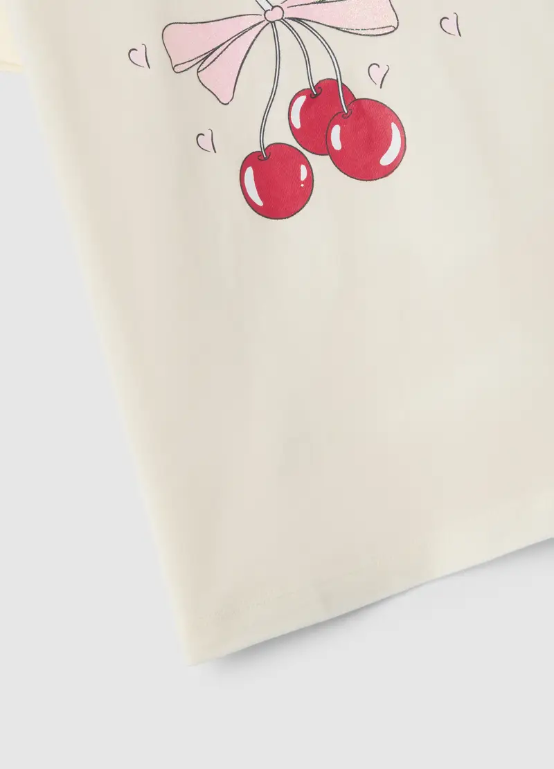 T-shirt In Puro Cotone Beige Regular Fit Con Stampa Per Bambina, Beige miniatura 3